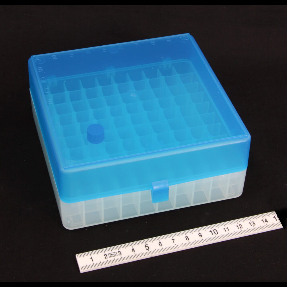 100 Place Freezer Box with Hinged Lid for 0.5ml to 2ml Tubes Virgin Polypropylene (PP) - Image 2