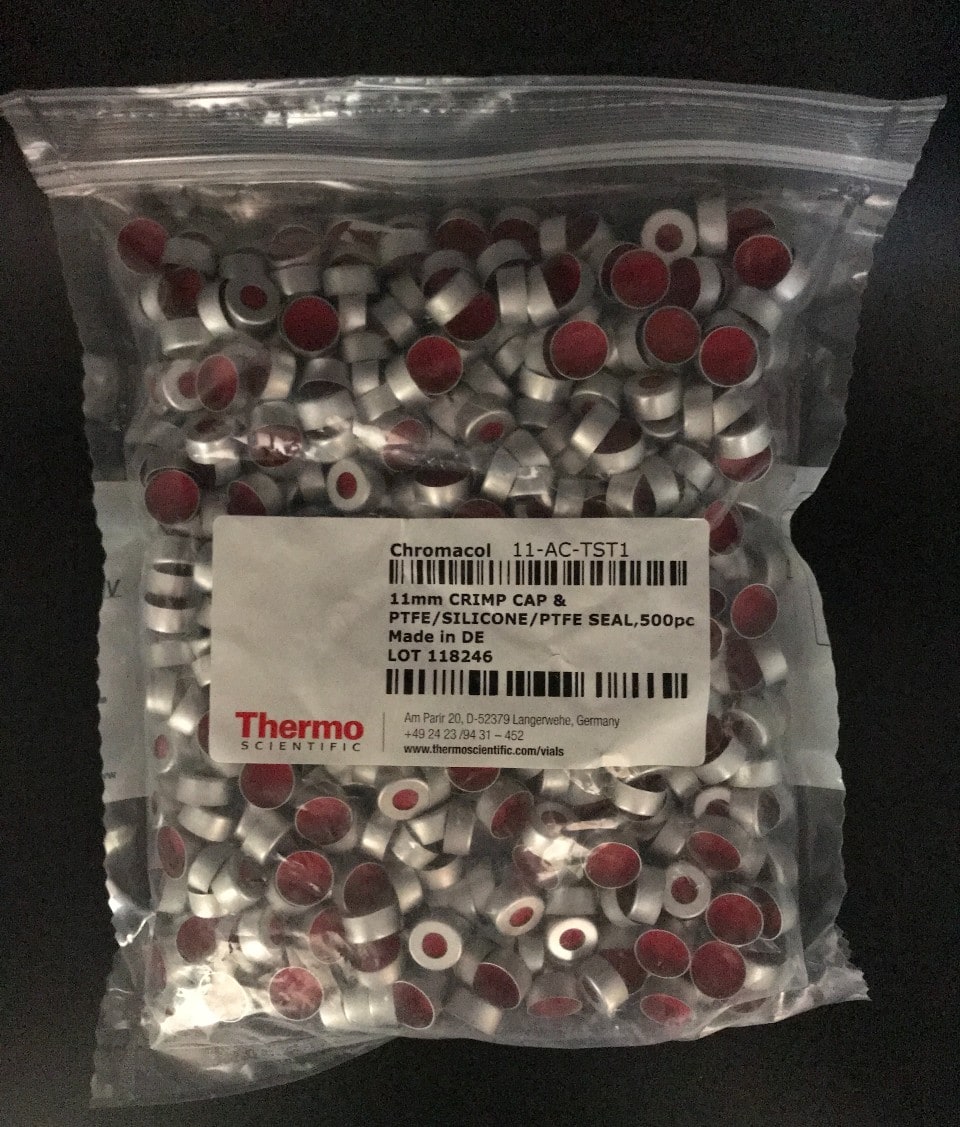Aluminum Vial Caps ALWSCI 11mm Crimp Seals With PTFE/Rubber Septa ...